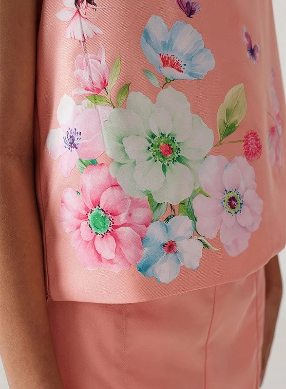 One Friday One Friday Girls Peach A-Line Sleeveless Printed Tops